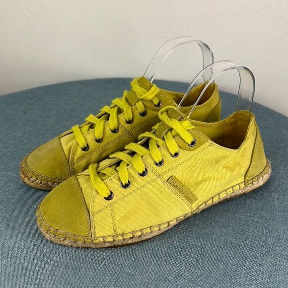 Calvin Klein Jeans Gisella Lemon Yellow Canvas Lace Up Sneakers Shoes 7.5 - Picture 1 of 9